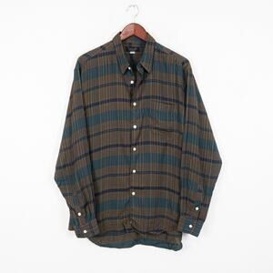 vintage Yamato Japan Men's Button up Shirt Brown Green size Medium
